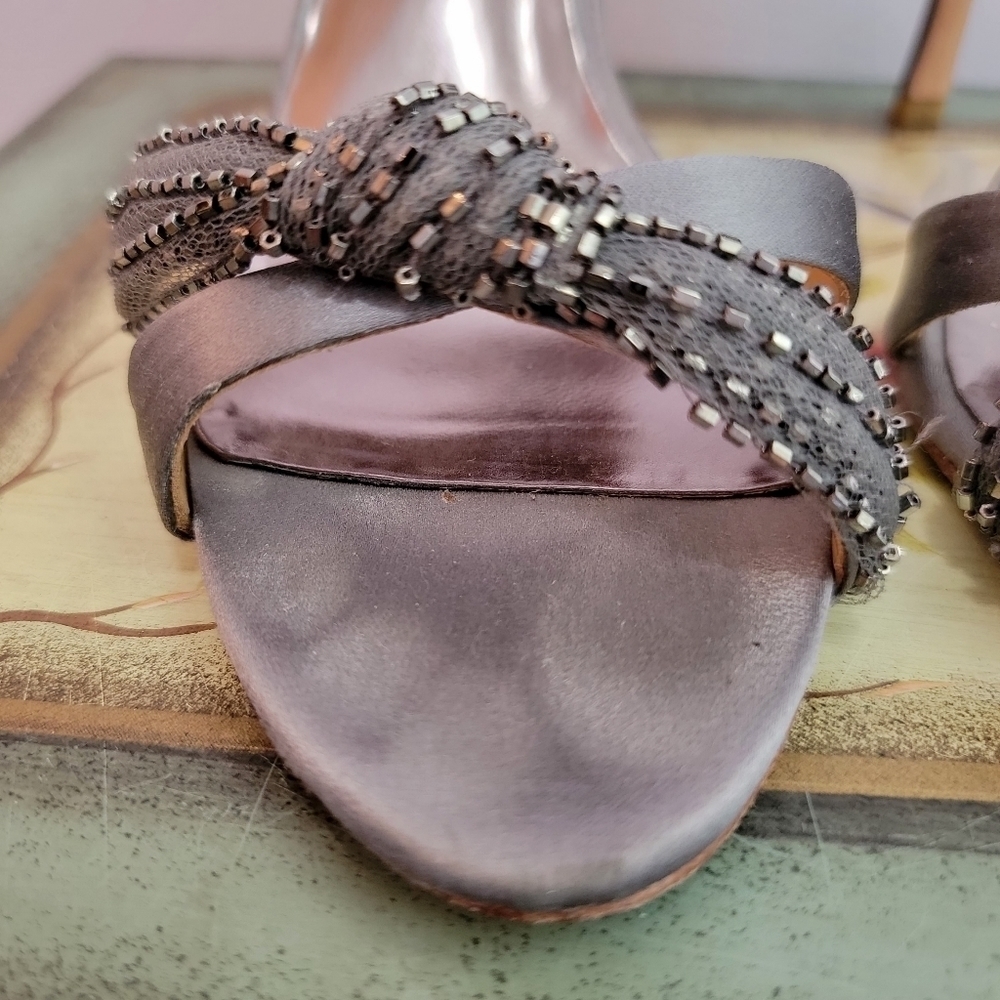 Badgley Mischka Satin and Bead Sandal Pump Size 7 1/2 - Picture 6 of 10